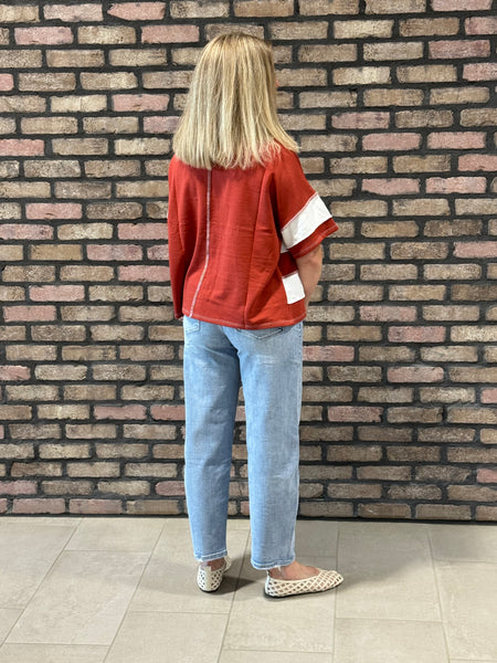 Striped Exposed Seam Top - Rust
