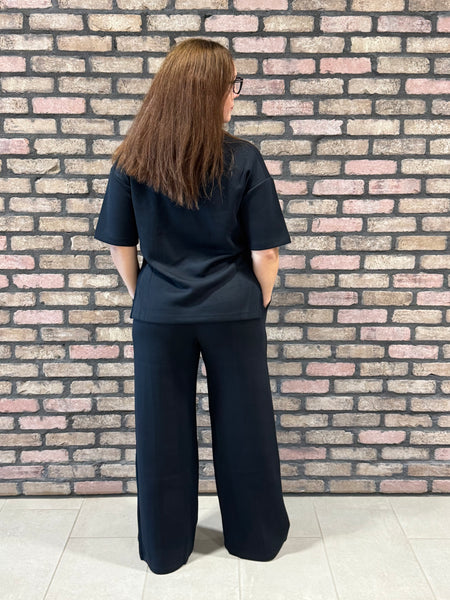 Side Slits Soft Scuba Top - Black