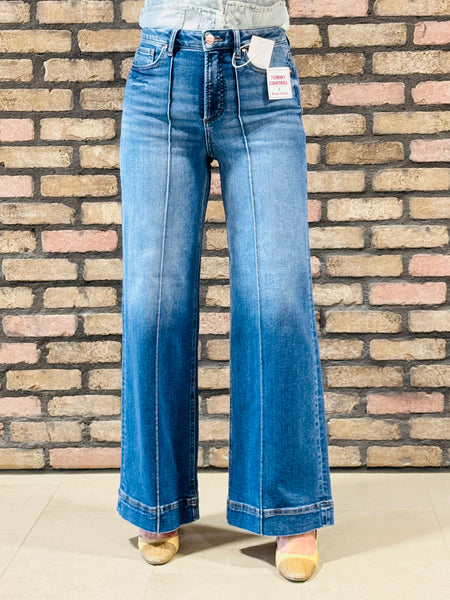 Tummy Control Pintuck Jeans - Medium Wash