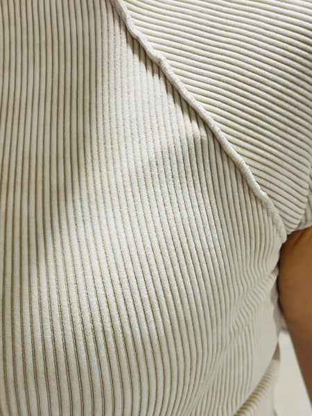 Stone Washed Ribbed Top - Sand Beige