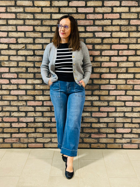 Button Down Ribbed Cardigan - H Grey