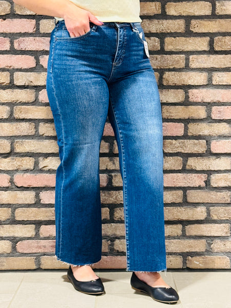 Tummy Control Wide Crop Jeans - Dark Wash