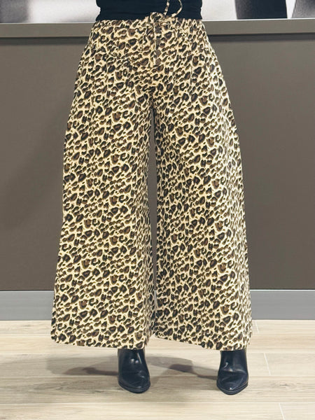 Leopard Print Wide Leg Pants - Leopard