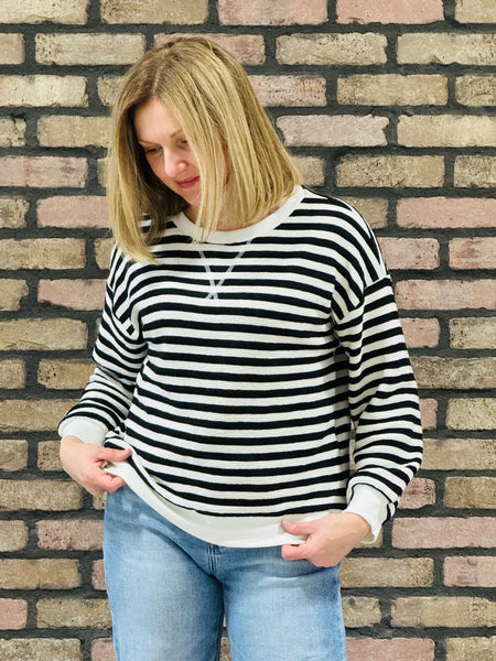 Textured Striped Pullover - Black