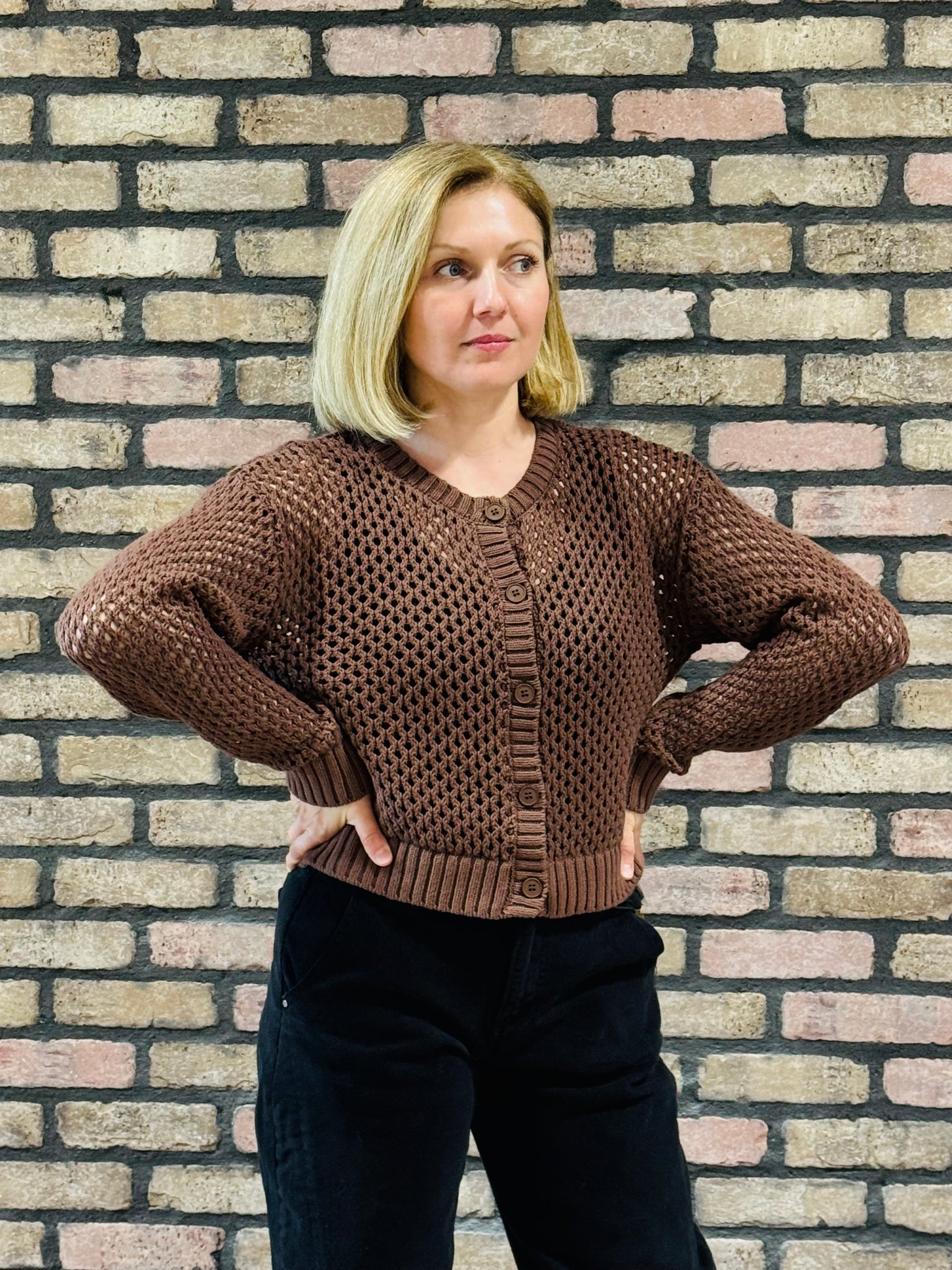Crochet Sweater Cardigan - Brown