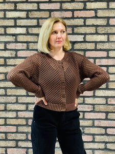 Crochet Sweater Cardigan - Brown
