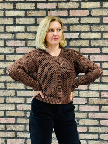 Crochet Sweater Cardigan - Brown
