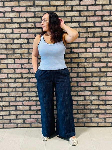 Sleeveless Embroidered Sweater Top - Blue/Navy