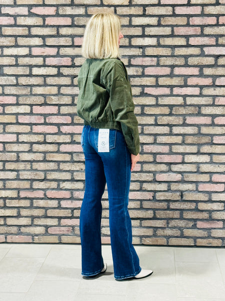 Contrast Corduroy Collar Barn Jacket - Dark Olive