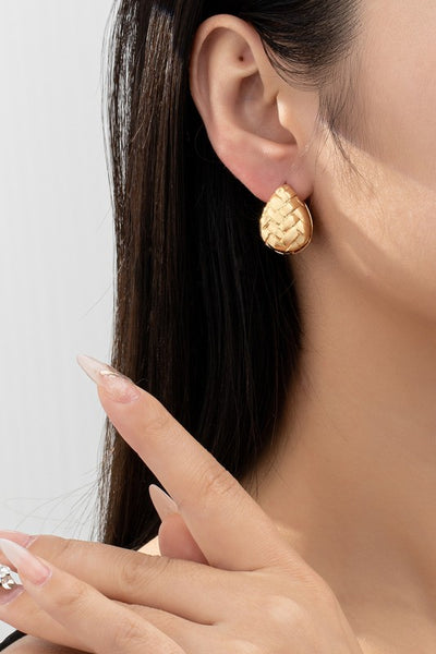 Textured Puffy Teardrop Hinge Earrings - Gold