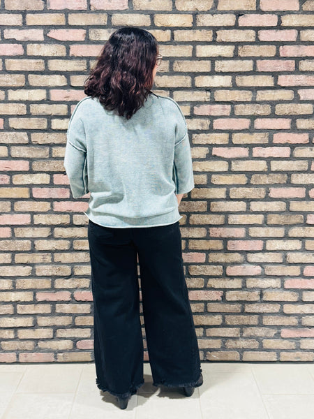 3/4 Sleeves Boxy Sweater - Ash Jade