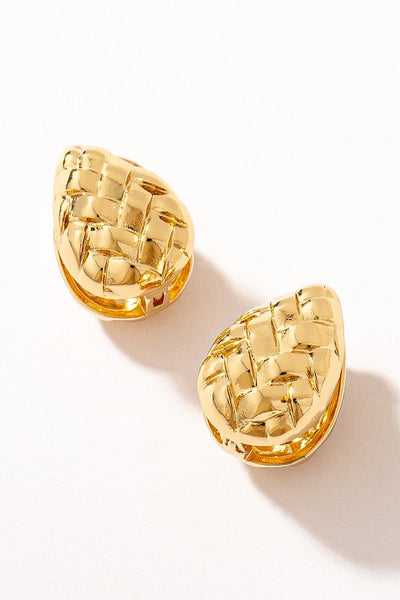 Textured Puffy Teardrop Hinge Earrings - Gold