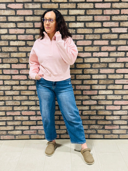 Half Zip Sweatshirt - Baby Pink