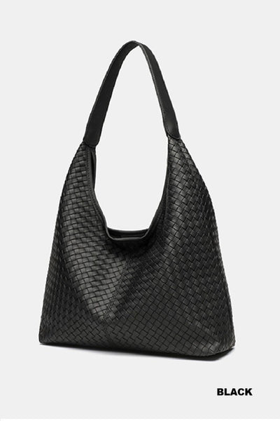 Woven weave hobo shoulder bag - Black