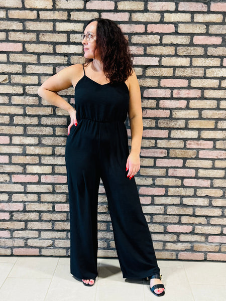 Adjustable Straps Cami Jumpsuit - Black