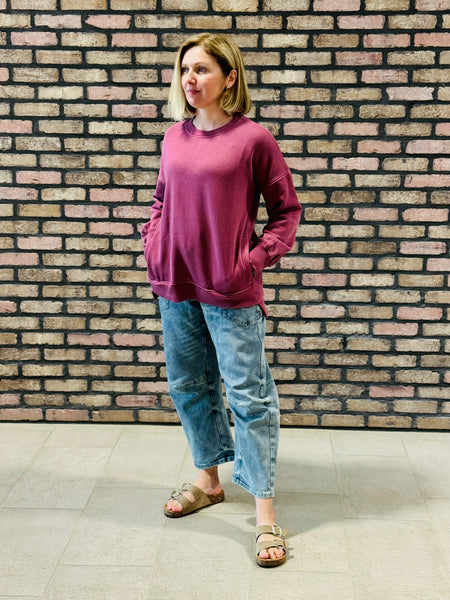 Pigment Dye Fleece Pullover - Cabernet