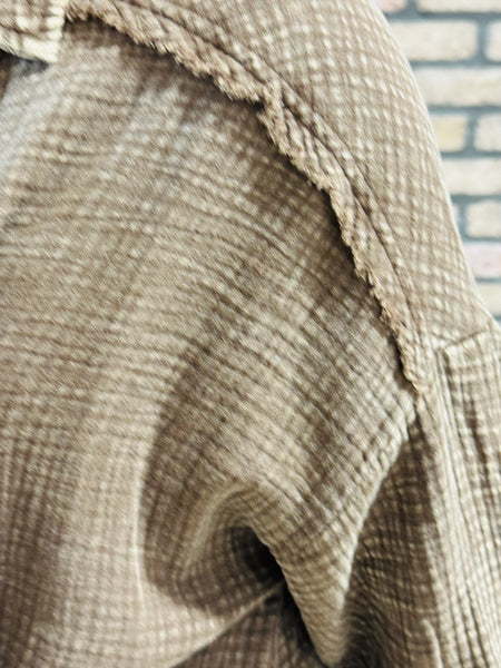 Gauze Shirt Dress - Brown