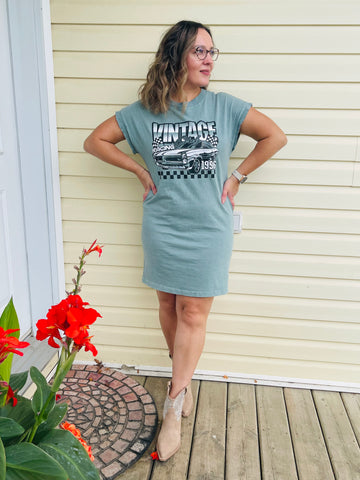 VINTAGE RACING CLUB Graphic Dress - Vintage Sage