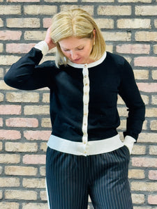 Contrast Trim Cardigan - Black