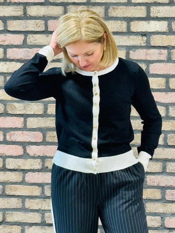 Contrast Trim Cardigan - Black