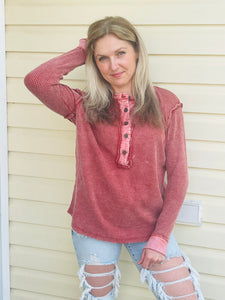 Baby Waffle Henley Top - Rust