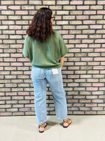 Double Knit Banded Bottom Top - Lt Olive