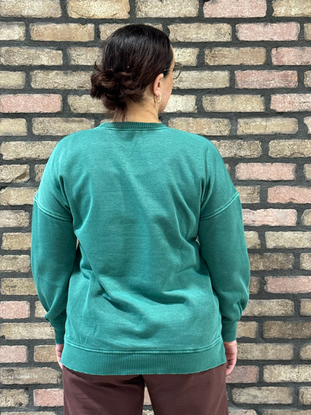Pigment Dye Fleece Pullover - Hunter Green