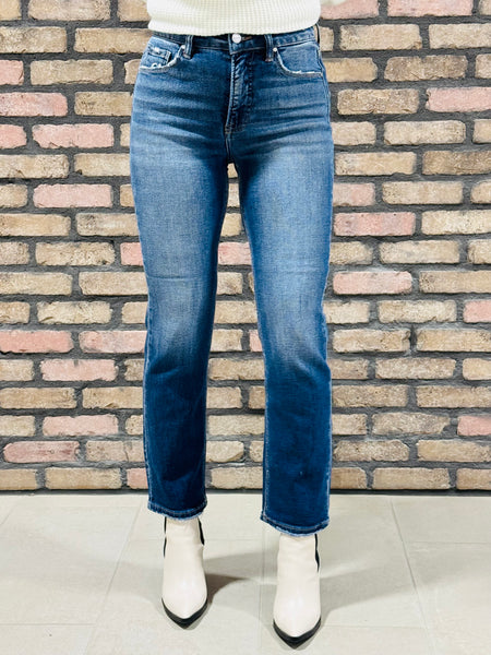 Tummy Control Crop Straight Jeans - Dark Wash