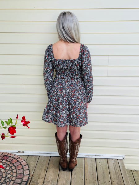 Floral Short Dress - Brown Ditsy