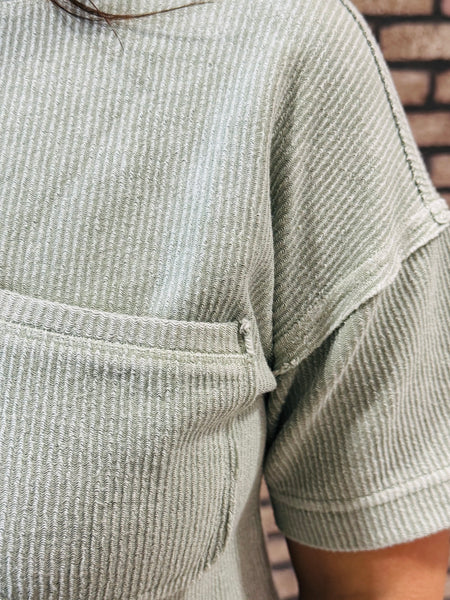 Ribbed Tee with Pocket - H Olive