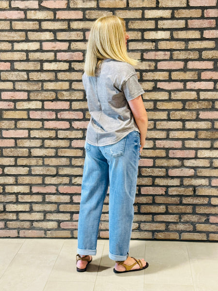 Washed Scoop Neck Tee - Charcoal