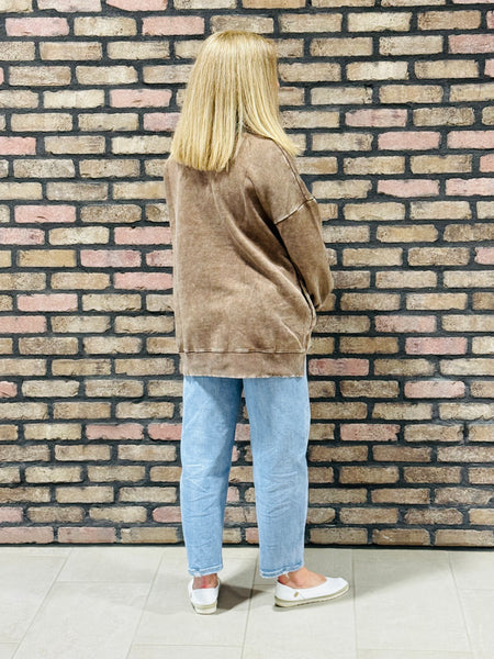 Acid Wash Fleece Pullover - Mocha