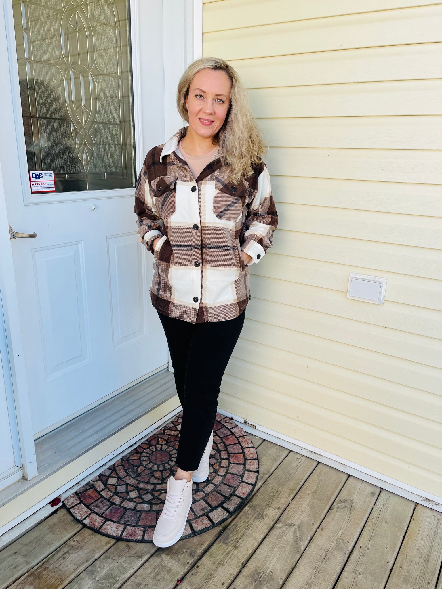 Oversized Plaid Fleece Shacket - Brown