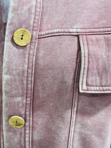 Acid Wash Fleece Shacket - Lt Rose