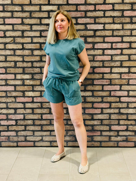 Crewneck Top & Shorts Set - Dark Teal