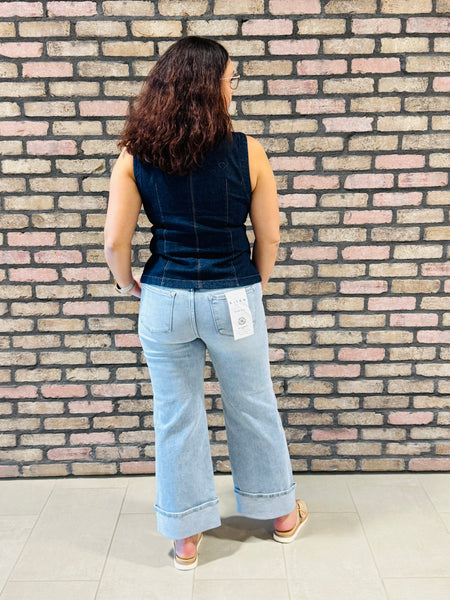 Button Down Denim Vest - Dark Wash