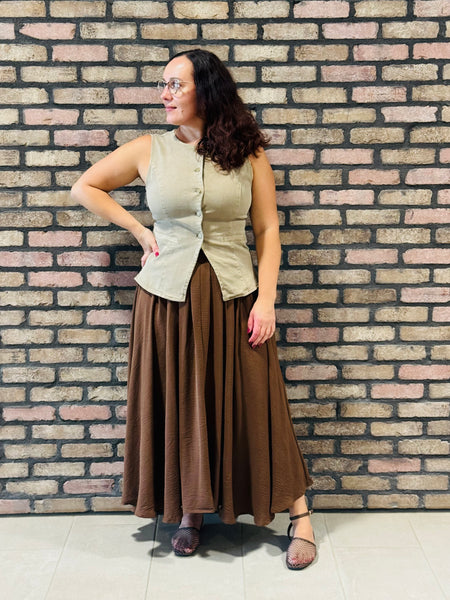 Button Down Denim Vest Top - Mocha