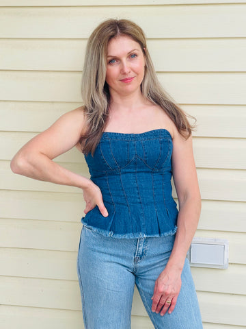 Denim Bustier Top - Dark Wash