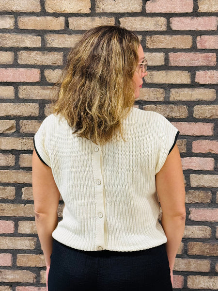 Contrast Trim Knit Top - Cream