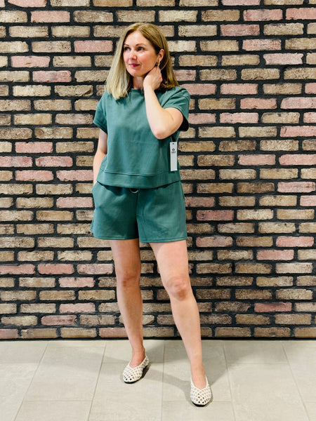 Luxe Sand Wash Tee and Shorts Set - Eldergreen