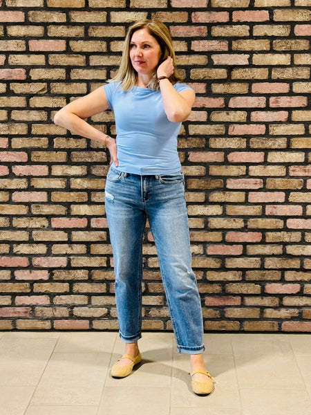 High Rise Ankle Boyfriend Jeans - Medium Wash