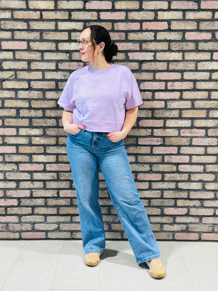 Soft Short Sleeves Sweatshirt - Lavender