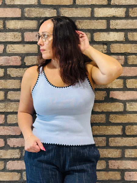 Sleeveless Embroidered Sweater Top - Blue/Navy