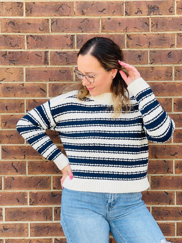 Braided Stripes Pullover - Ivory