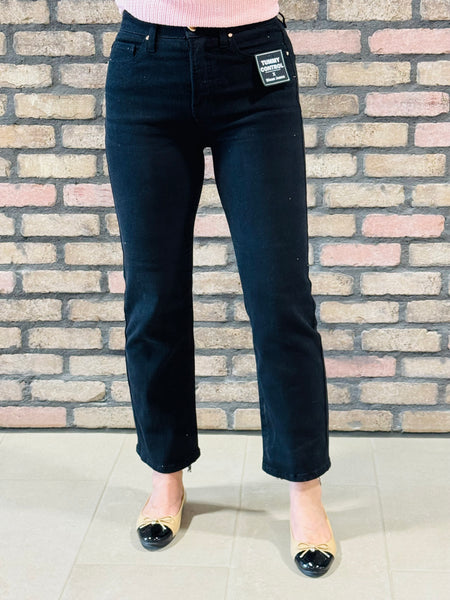 Tummy Control Crop Straight Jeans - Black