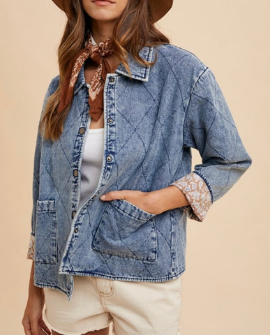 Quilted Denim Jacket - Medium Wash