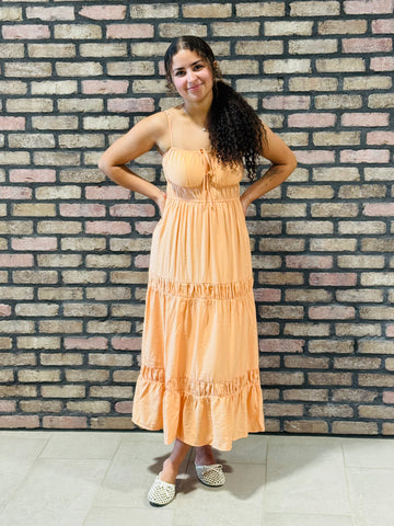 Front Tie Tiered Midi Dress - Apricot