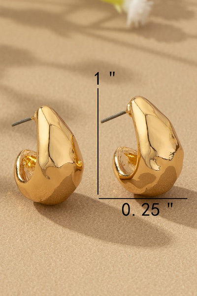Hammered Small Teardrop Huggie Hoops - Gold