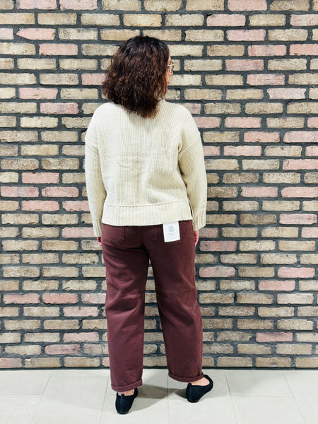 Split Hem Mock Neck Sweater - Khaki