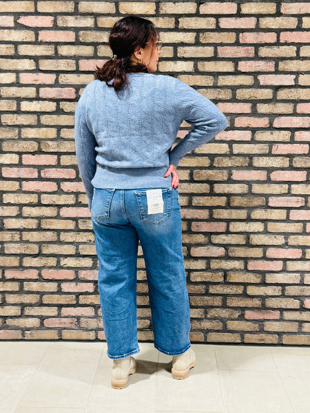 Textured Cable Sweater - Blue